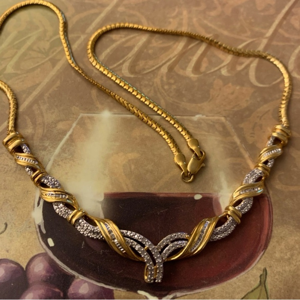 Genuine 0.10 Ctw Natural Diamond Accent Necklace 14K Yellow Gold Plated